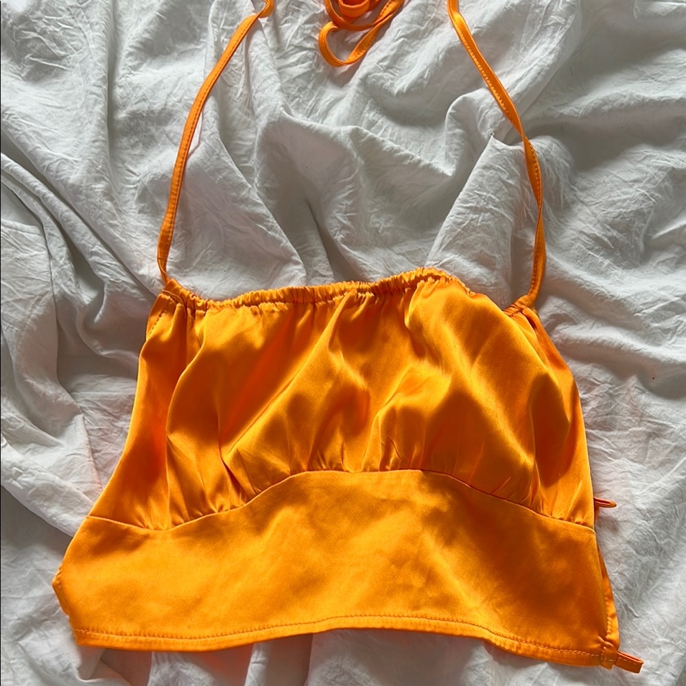SHEIN Bright Orange Satin Top